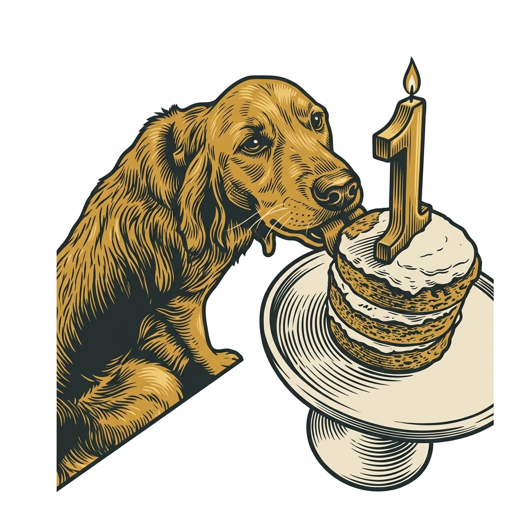 Birthday Golden sticker — Woodcut