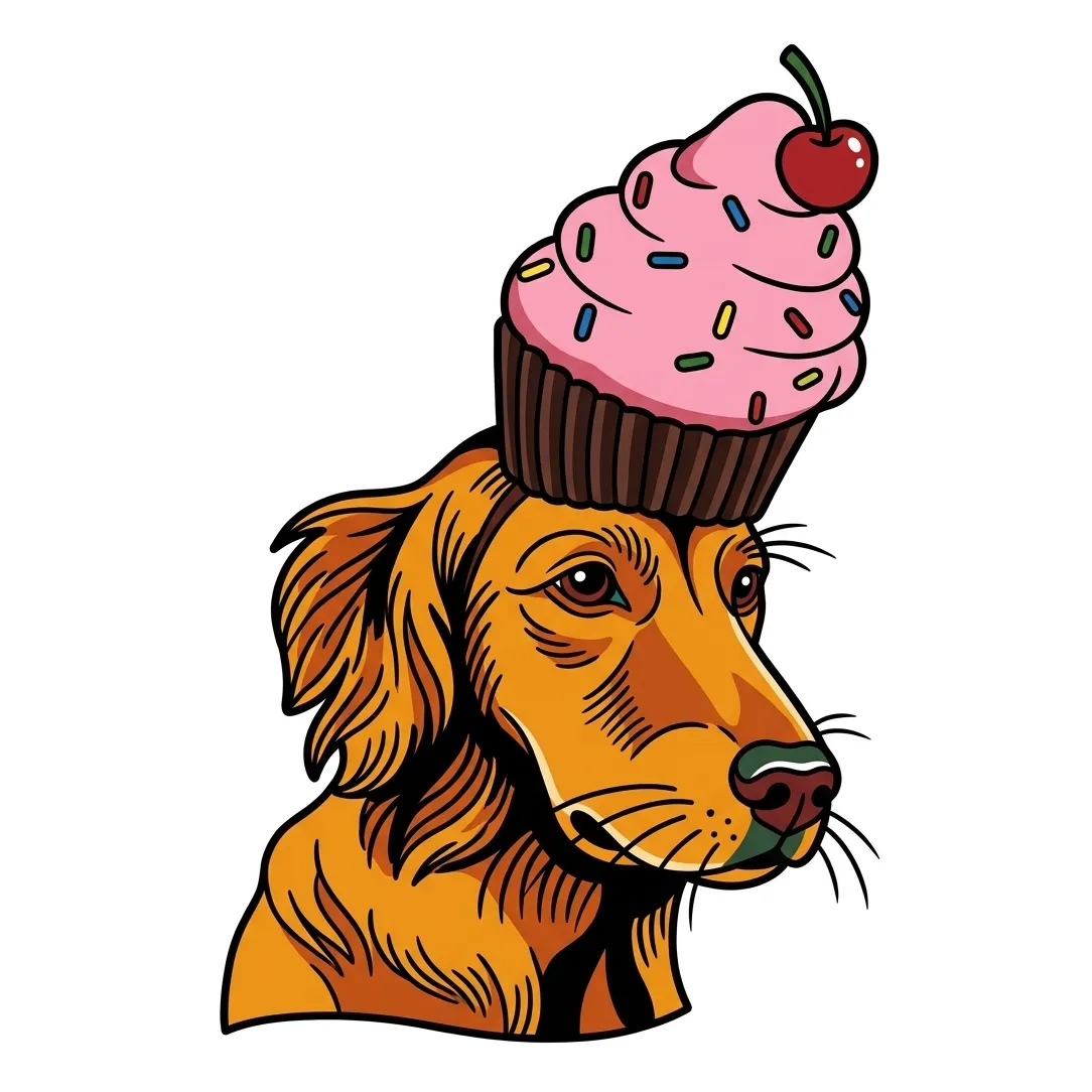 Sticker of Cupcake Hat Golden in Tattoo Flash style